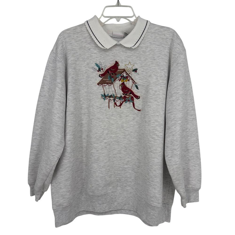 Bobbie Brooks Vintage 90's Collared Crewneck Cardinal Winter Sweater Size XL